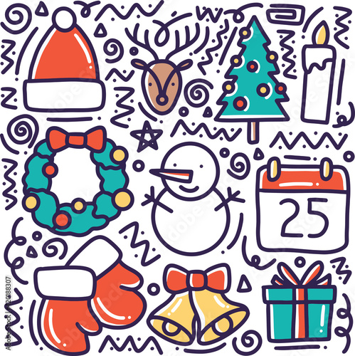 hand drawn winter collection doodle