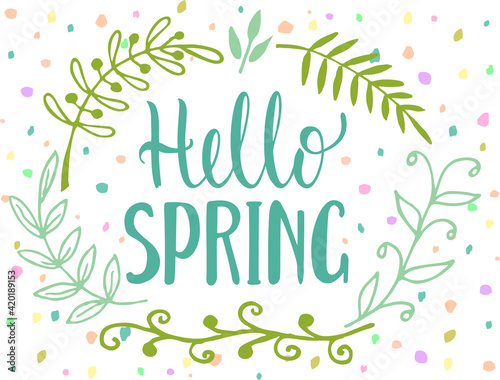Easter wreaths. Cartoon blossom colored branches around holiday logo with cute elements of spring day. Vector illustration of beautiful decoration isolated on white background
