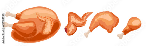 Fried Chicken with Whole and Sliced Hen Legs and Wings Set