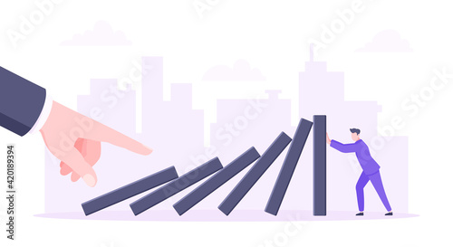 Business resilience or domino effect metaphor vector illustration.