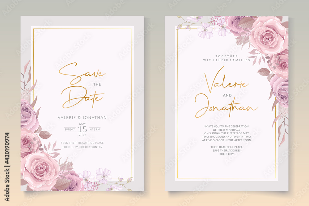 Pink floral wedding card design