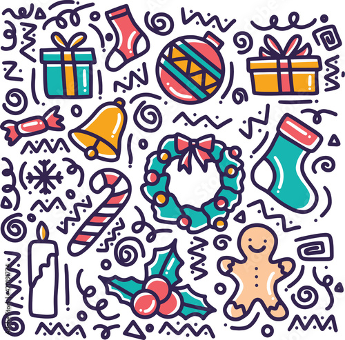 hand drawn winter collection doodle