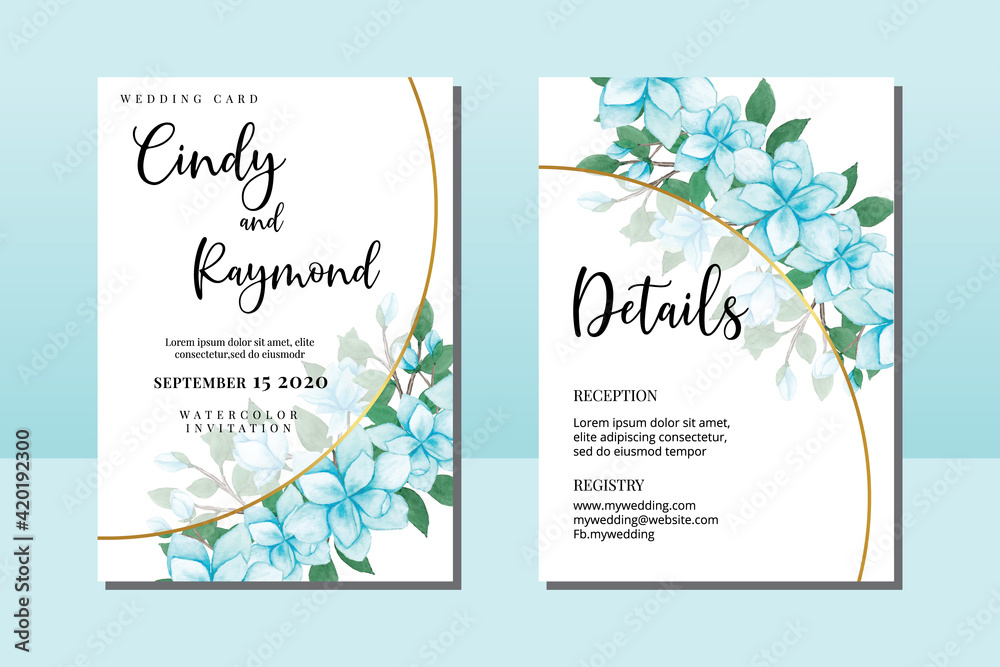 Wedding invitation frame set, floral watercolor hand drawn Magnolia Flower design Invitation Card Template