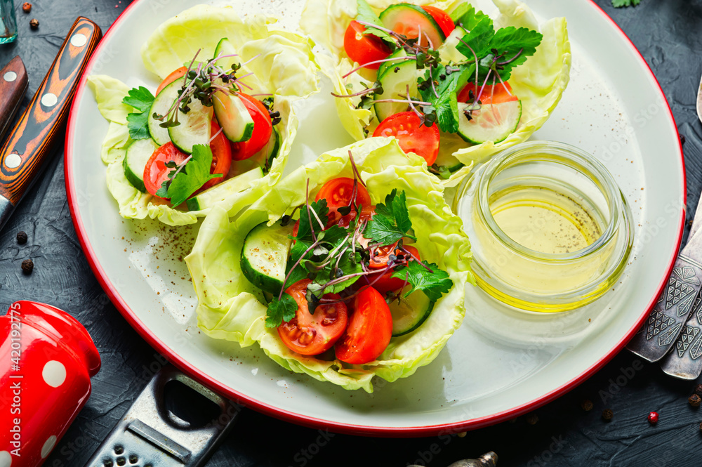 Spring vegetable salad on plate Spring vegetable salad on plate