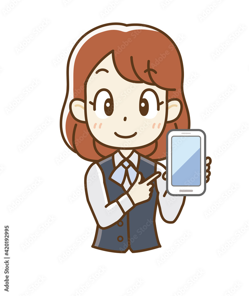スマホを持つ制服の女子社員 スマホを持つ制服の女子社員