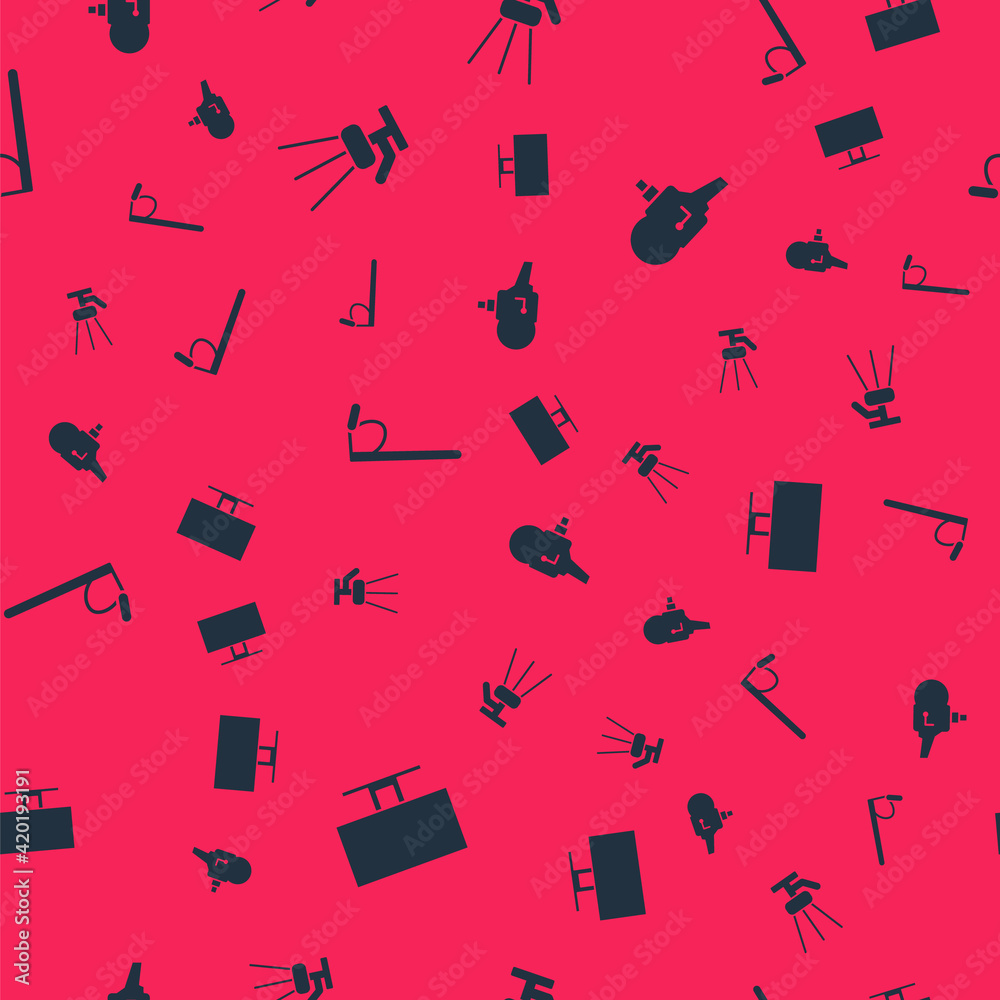Set Smart Tv, Tripod, Microphone and Retro cinema camera on seamless pattern. Vector Set Smart Tv, Tripod, Microphone and Retro cinema camera on seamless pattern. Vector