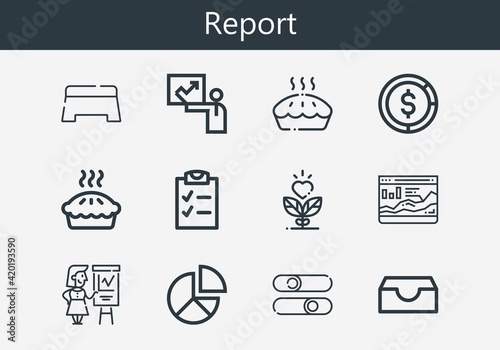 Premium set of report line icons. Simple report icon pack. Stroke vector illustration on a white background. Modern outline style icons collection of Sliders, Growth, Checklist