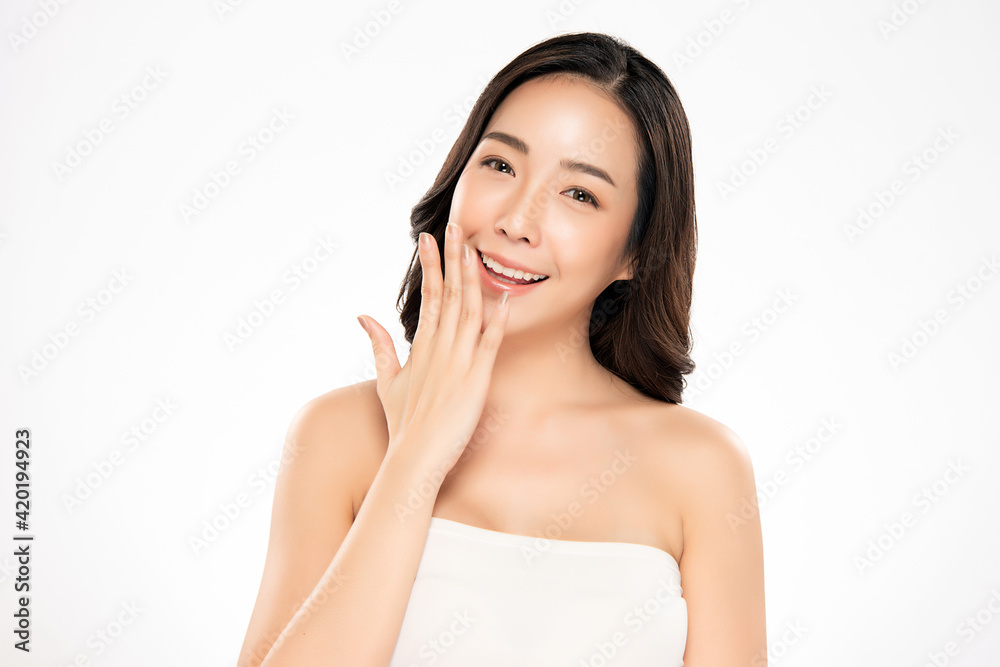 Beautiful young asian woman with clean fresh skin on white background, Face care, Facial treatment, Cosmetology, beauty and spa, Asian women portrait Beautiful young asian woman with clean fresh skin on white background, Face care, Facial treatment, Cosmetology, beauty and spa, Asian women portrait
