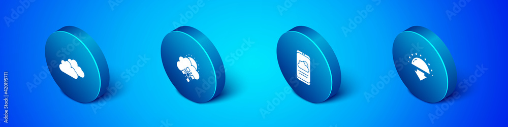 Set Isometric Cloud, Weather forecast, Sunset and with snow and sun icon. Vector Set Isometric Cloud, Weather forecast, Sunset and with snow and sun icon. Vector