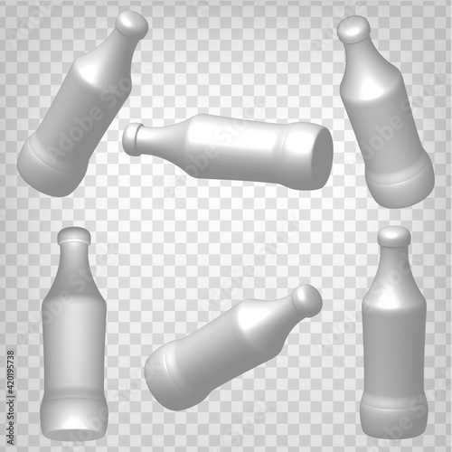 White realistic bottles, blank  bottle isolated on transparent background.  3d white blank bottle  for your  design, app, UI. EPS 10