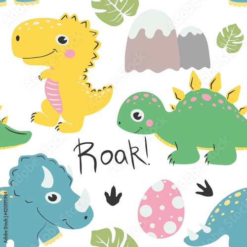 Childish pattern with dinosaurs. Vector childish picture for fabric  textile stock illustration.