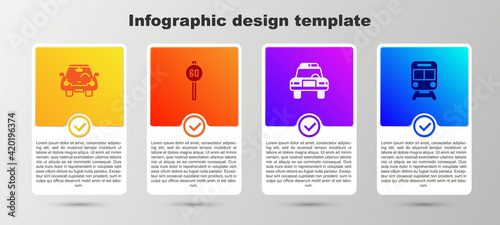 Set Car, Speed limit traffic, Police car and flasher and Train railway. Business infographic template. Vector