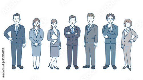 ビジネスマン　スーツ　会社員　仲間　同僚　男女　全身　イラスト素材