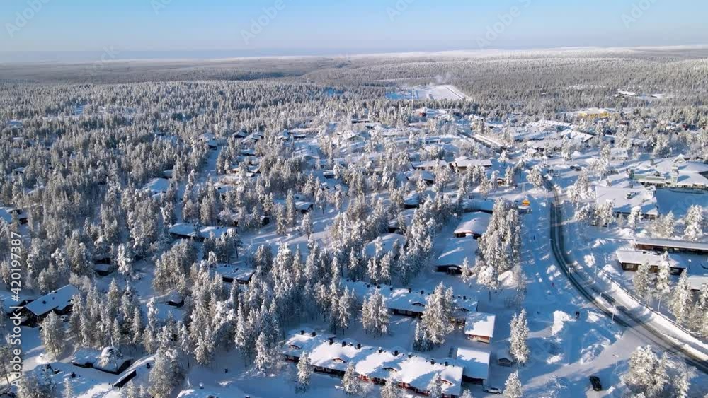 Beautiful vibrant sunny scandinavian winter landscape of skiing resort, lapland Beautiful vibrant sunny scandinavian winter landscape of skiing resort, lapland