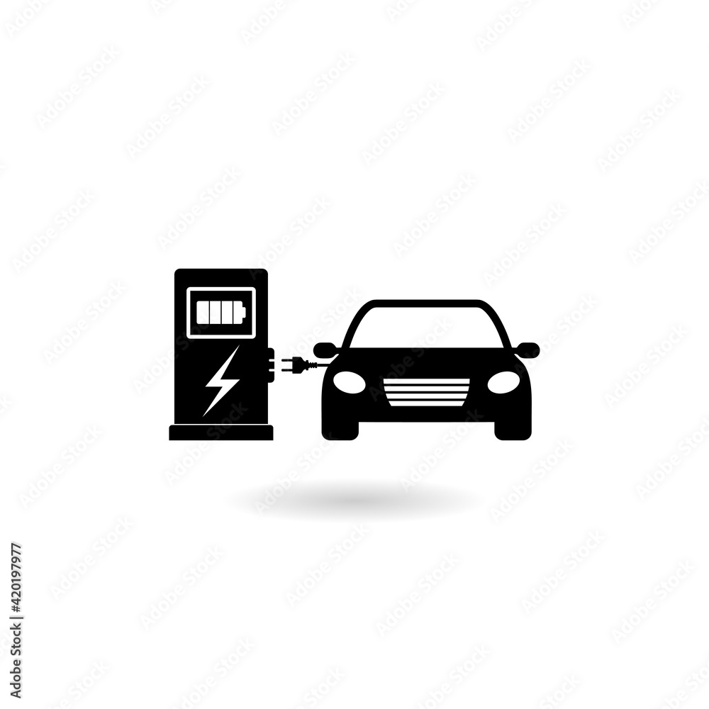 Electric car charging station icon with shadow Electric car charging station icon with shadow