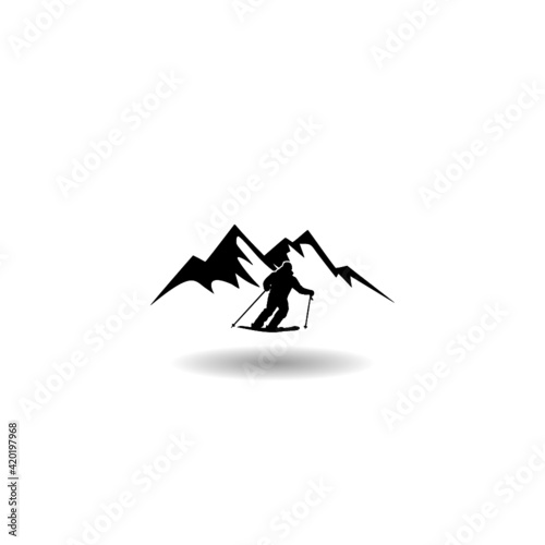 Ski mountains icon with shadow