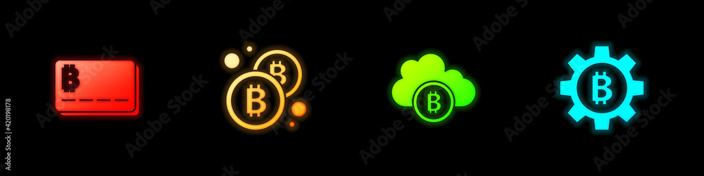 Set Credit card with bitcoin, Bitcoin, Cryptocurrency cloud mining and icon. Vector Set Credit card with bitcoin, Bitcoin, Cryptocurrency cloud mining and icon. Vector