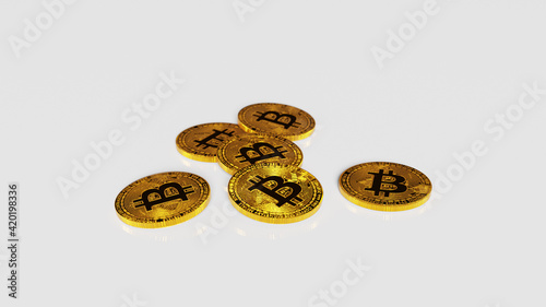 six bitcoins on white background and isolate, 3D rendering