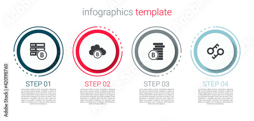Set Server bitcoin, Cryptocurrency cloud mining, Bitcoin and key. Business infographic template. Vector