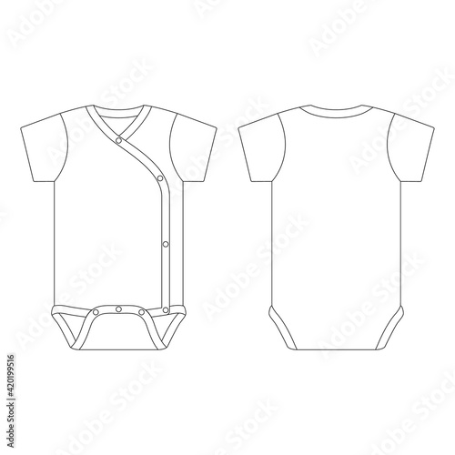 Template side snap baby onesie vector illustration flat sketch design outline