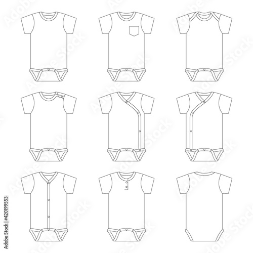 Template all model baby onesie vector illustration flat sketch design outline