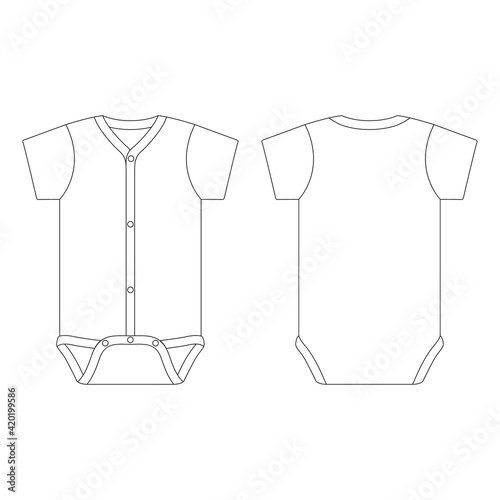 Template button down baby onesie vector illustration flat sketch design outline