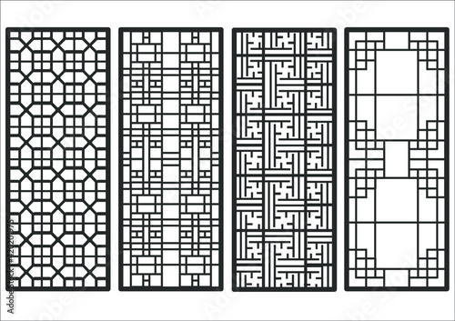 Traditional korean ornament frame pattern. Set of door and window antique decoration art vector illustration.