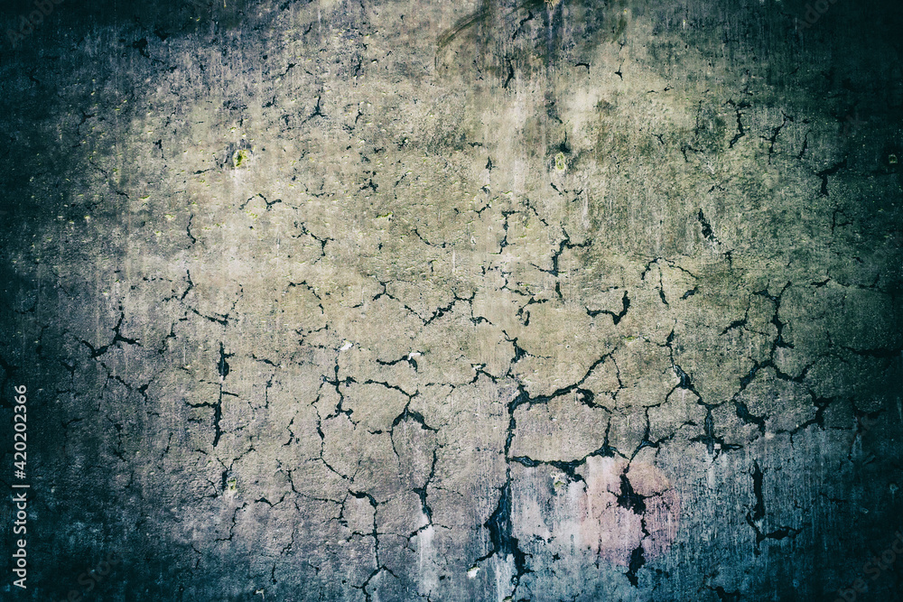 Texture, old, shabby, cracked concrete wall. Vignette. Backgrounds.