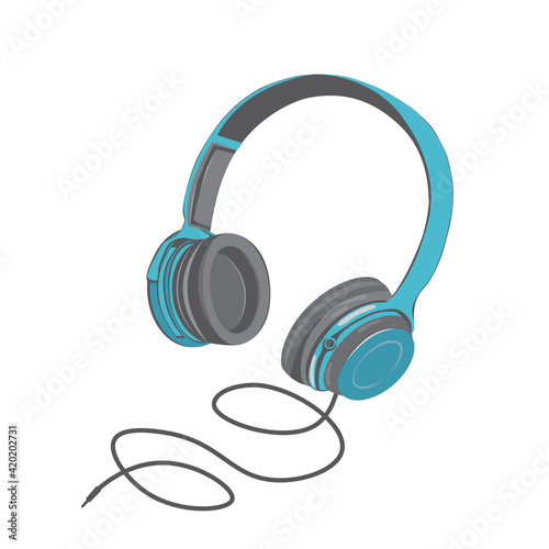 Headphones isolated on white background, flat design, vector illustration, podcasting equipment concept.