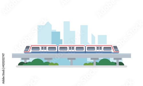 Subway over city skyscraper view cityscape background
