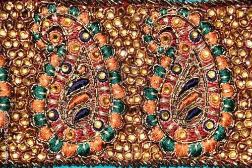 Decorated Cloth with shining beads closeup 