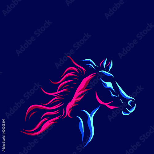 Horse line pop art potrait logo colorful design with dark background. Abstract vector illustration