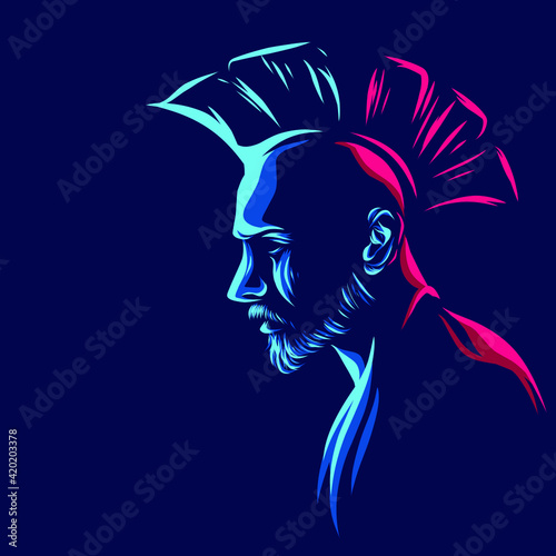 Punk man line. Pop Art logo. Colorful design with dark background. Abstract vector illustration.