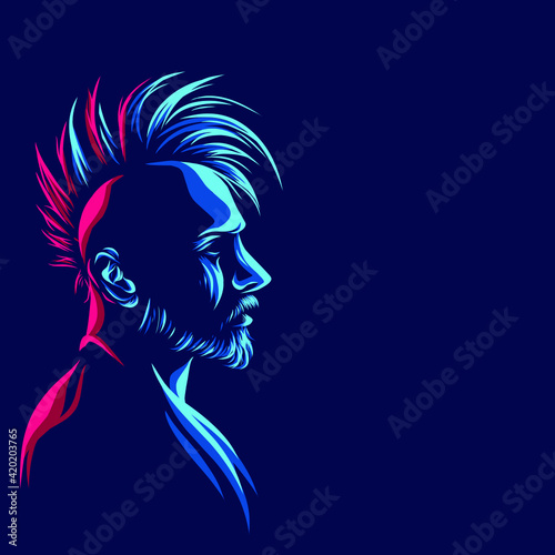 Punk man line. Pop Art logo. Colorful design with dark background. Abstract vector illustration.