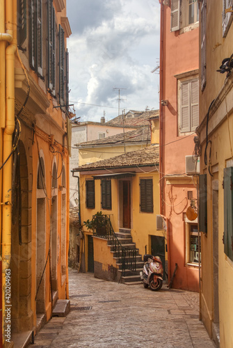The island of Corfu. Streets of the city of Kerkyra  Ancient architecture. Summer landscape.