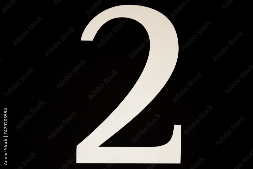 High contrast black and white sign with the number two - 2 High contrast black and white sign with the number two - 2