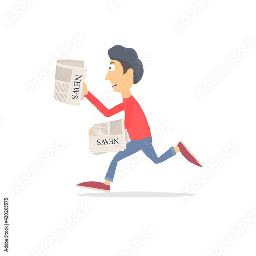 Paperboy. Newsboy, vector illustration. Promotion