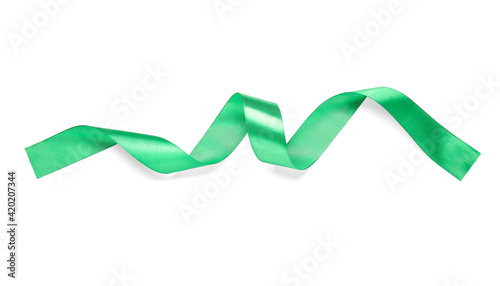 Beautiful green ribbon on white background