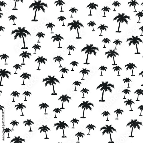 Black and white beach seamless pattern with palm trees for fabrics. © Vlada Balabushka