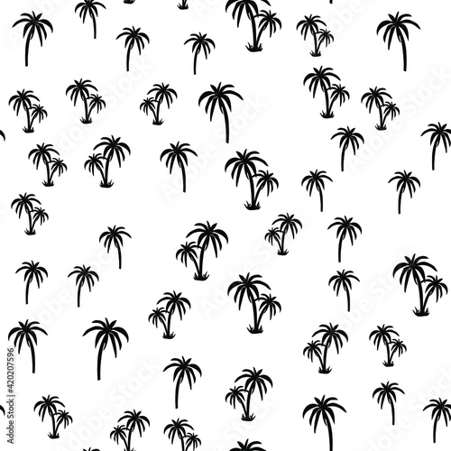 Black and white beach seamless pattern with palm trees for fabrics © Vlada Balabushka