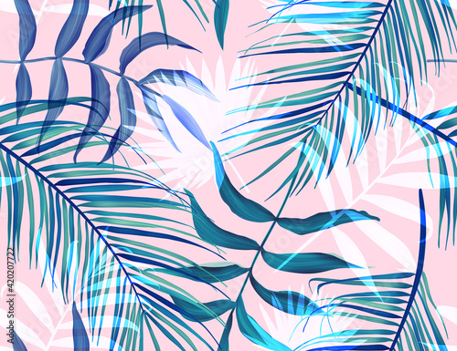 Tropical monstera and palm leaves. seamless stylish fashion floral pattern, in Hawaiian style