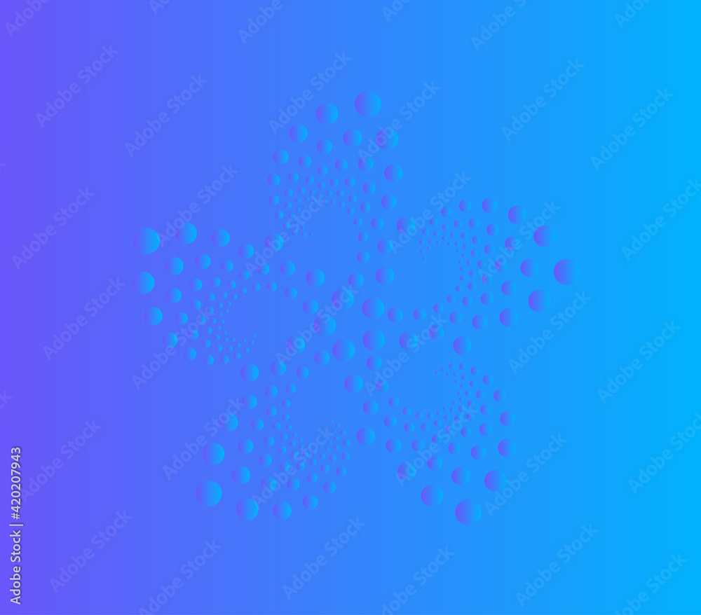 Abstract flower dots logo. Swirl, screw or rotation fan, air condition symbol. Blue water bubbles, balls, octopus tentacles. Propeller, twisting spinner. Vector illustration. Abstract flower dots logo. Swirl, screw or rotation fan, air condition symbol. Blue water bubbles, balls, octopus tentacles. Propeller, twisting spinner. Vector illustration.