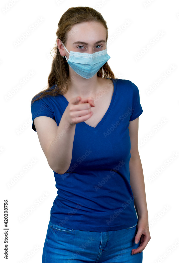 Young french woman with face mask as protection against coronavirus infection Young french woman with face mask as protection against coronavirus infection