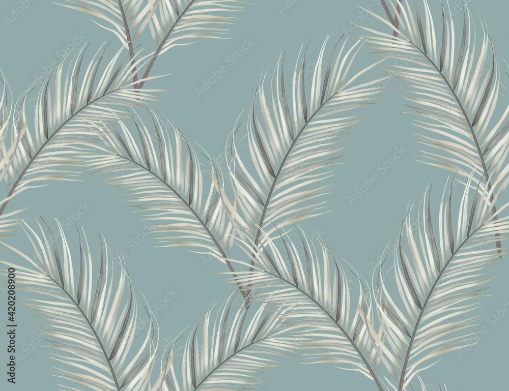 Fototapeta Tropical black and white jungle flowers and palm leaves. seamless stylish fashion floral pattern, in Hawaiian style