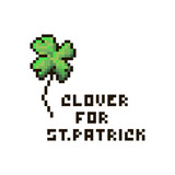 colorful simple flat pixel art illustration of four-leaf clover with an inscription to St. Patricks Day