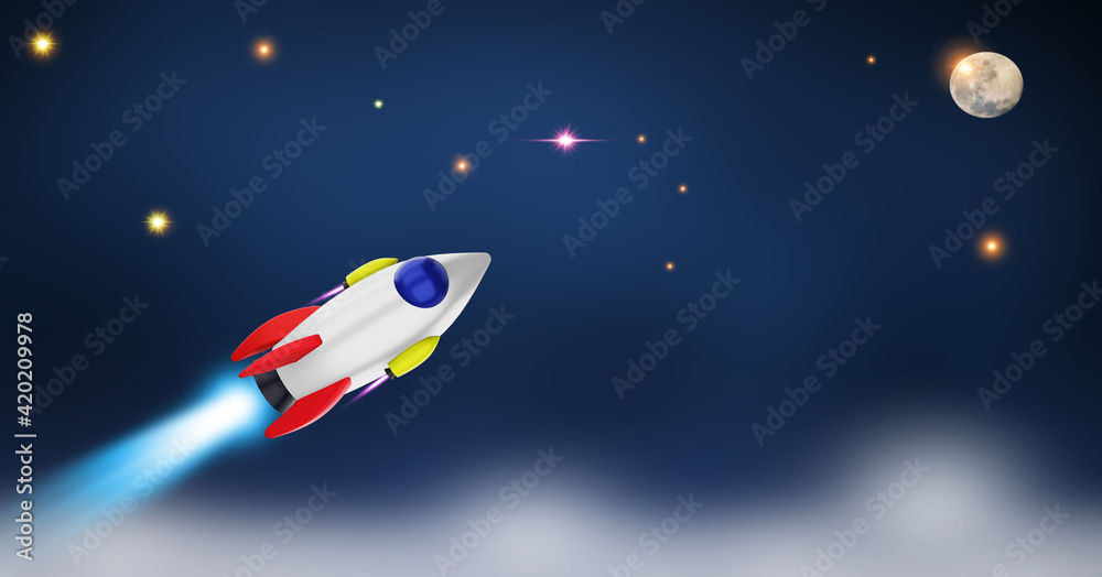 Space shuttle launch in the open space over the Earth. Ocean and sky under spaceship concept of business. . 3d rendering Space shuttle launch in the open space over the Earth. Ocean and sky under spaceship concept of business. . 3d rendering
