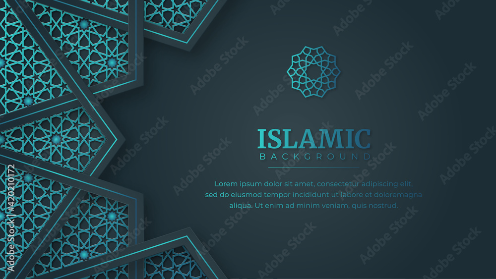 Islamic Arabic Arabesque Ornament Border Abstract Background with Copy Space for Text	