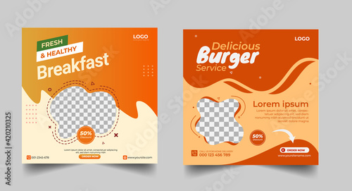 Delicious burger social media post template, Fast food social media template for restaurant, burger banner or poster, junk food. Super Delicious Burger Flyer Design, Free Delivery