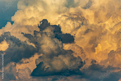 High detail thunderstorm clouds over a rural landscape 
