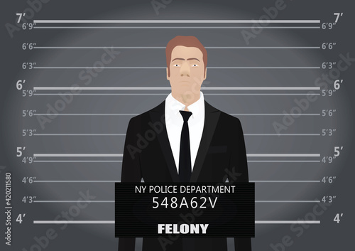 Businessman mugshot felony. vector illustration